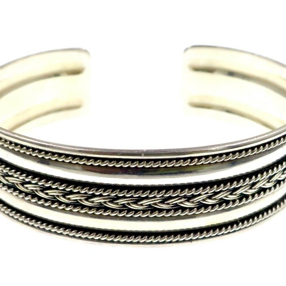 Suarti Bali BA Sterling Silver Braided Wide Cuff Bracelet Size 7.75